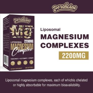 Liposomal Magnesium Complex 2200MG Softgels,Magnesium Threonate, Magnesium Glycinate, Magnesium Citrate, Three-in-one Supplement, Gluten Free, 60 Softgels