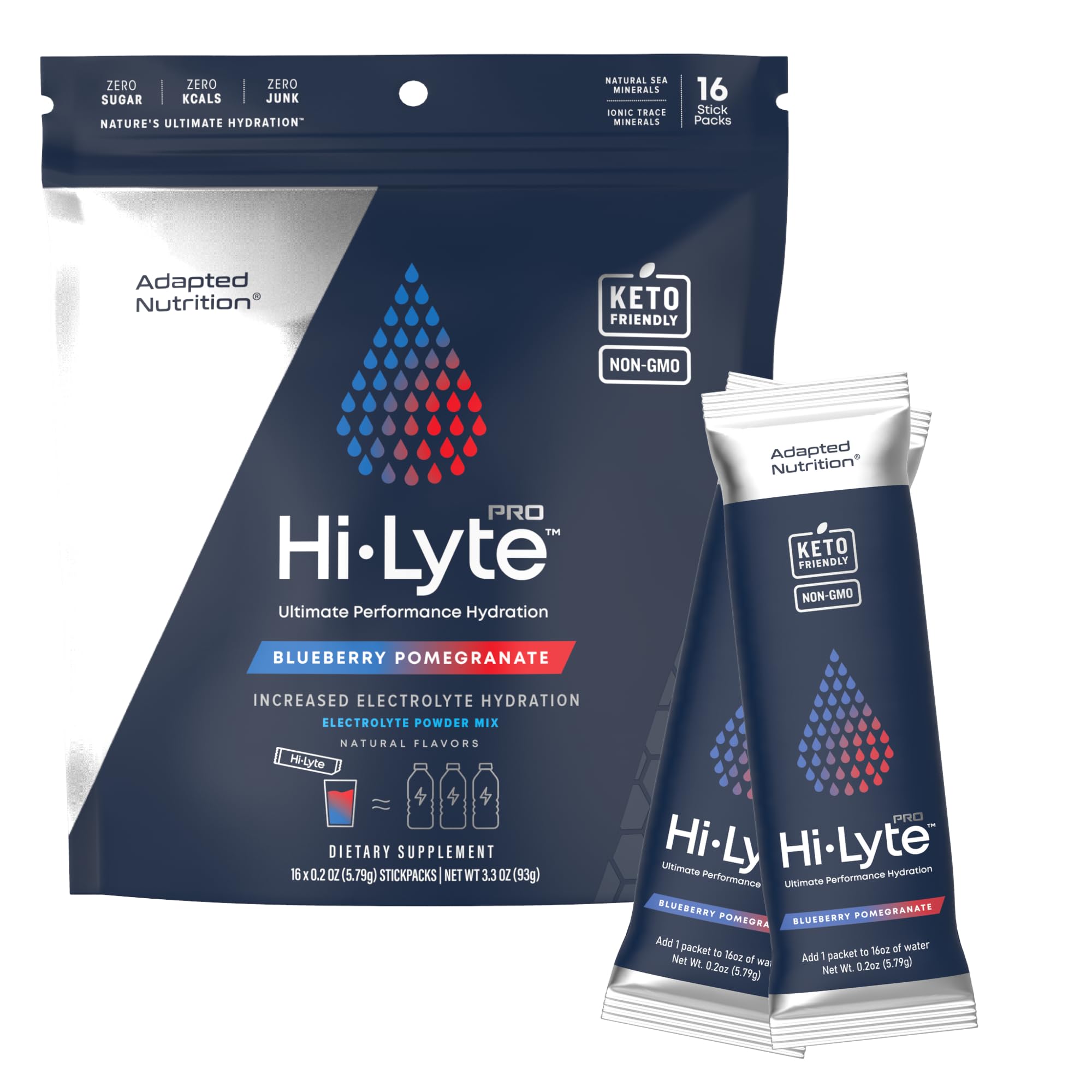 Hi-Lyte Pro Hydration Packets - 16 Individual Drink Packets | Blueberry Pomegranate | Flavored Electrolyte Packets | Sugar-Free, Zero Carb, Zero Calorie