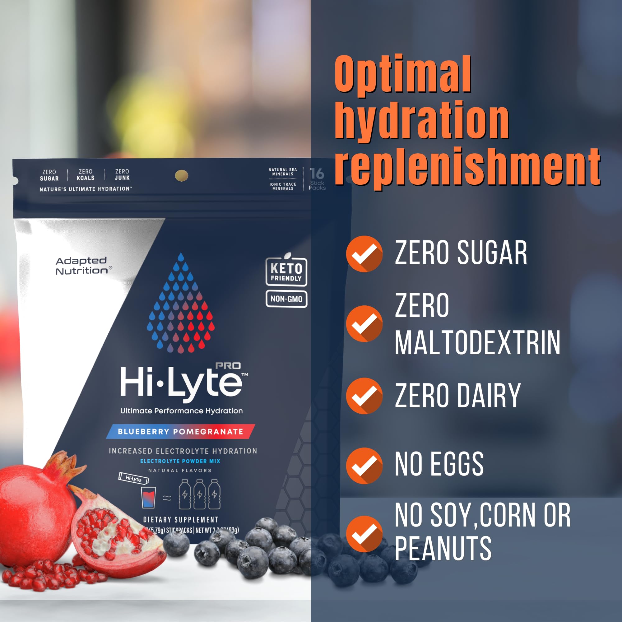 Hi-Lyte Pro Hydration Packets - 16 Individual Drink Packets | Blueberry Pomegranate | Flavored Electrolyte Packets | Sugar-Free, Zero Carb, Zero Calorie