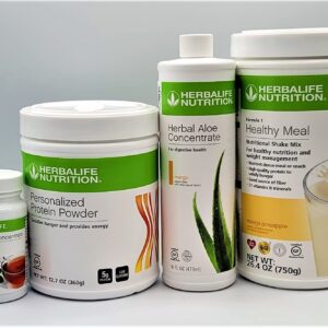 HERBALIFE Four Combo Formula 1 (Mango Pineapple 750g) Healthy Nutritional Shake Mix-Herbal Aloe Concentrate Pint 473ml-Personalized Protein Powder 360g and Herbal Tea Concentrate 51g