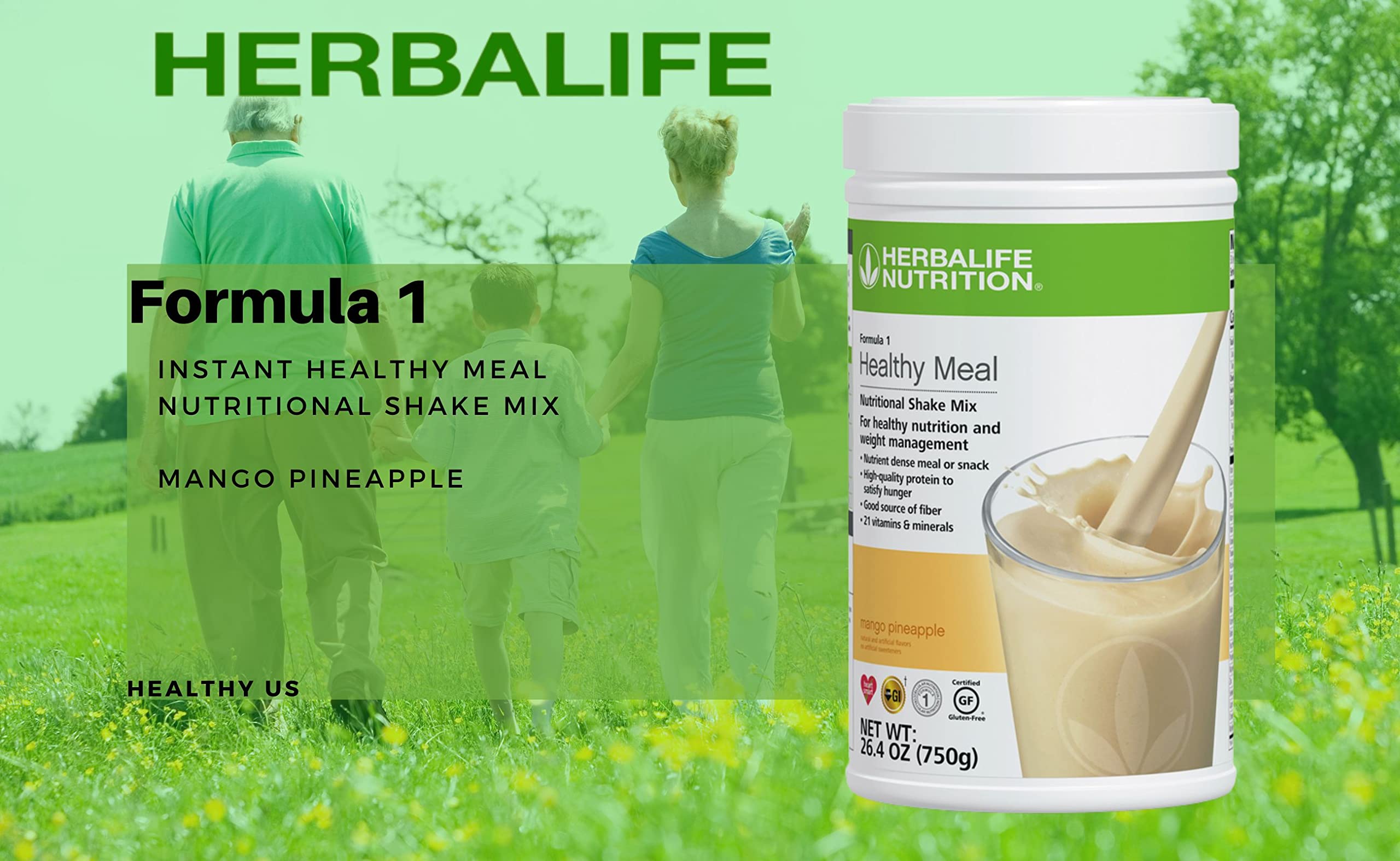 HERBALIFE Four Combo Formula 1 (Mango Pineapple 750g) Healthy Nutritional Shake Mix-Herbal Aloe Concentrate Pint 473ml-Personalized Protein Powder 360g and Herbal Tea Concentrate 51g