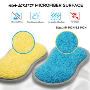 Multi-Purpose Scrub Sponges for Kitchen Pack of 6,Non-Scratch Microfiber Sponge Along with Heavy Duty Scouring Scrub Pad- Effortless Cleaning of Dishes, Pots and Pans