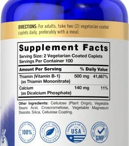 Carlyle Vitamin B1 500mg (Thiamine) | 200 Vegetarian Caplets | Non-GMO and Gluten Free Supplement