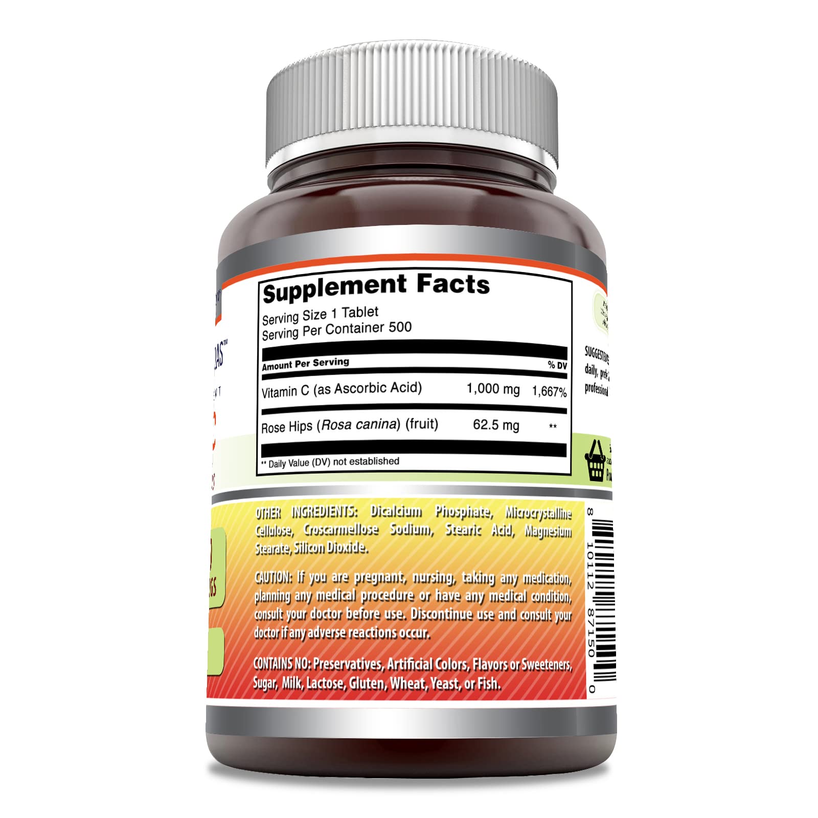 Amazing Formulas Vitamin C with Rose Hips Supplement | 1000 Mg | Tablets | Non-GMO | Gluten Free | Made in USA (500 Count)