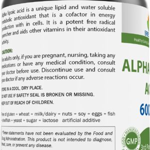 Brieofood Alpha Lipoic Acid 600mg per Serving - 240 Capsules - Non-GMO, Gluten Free