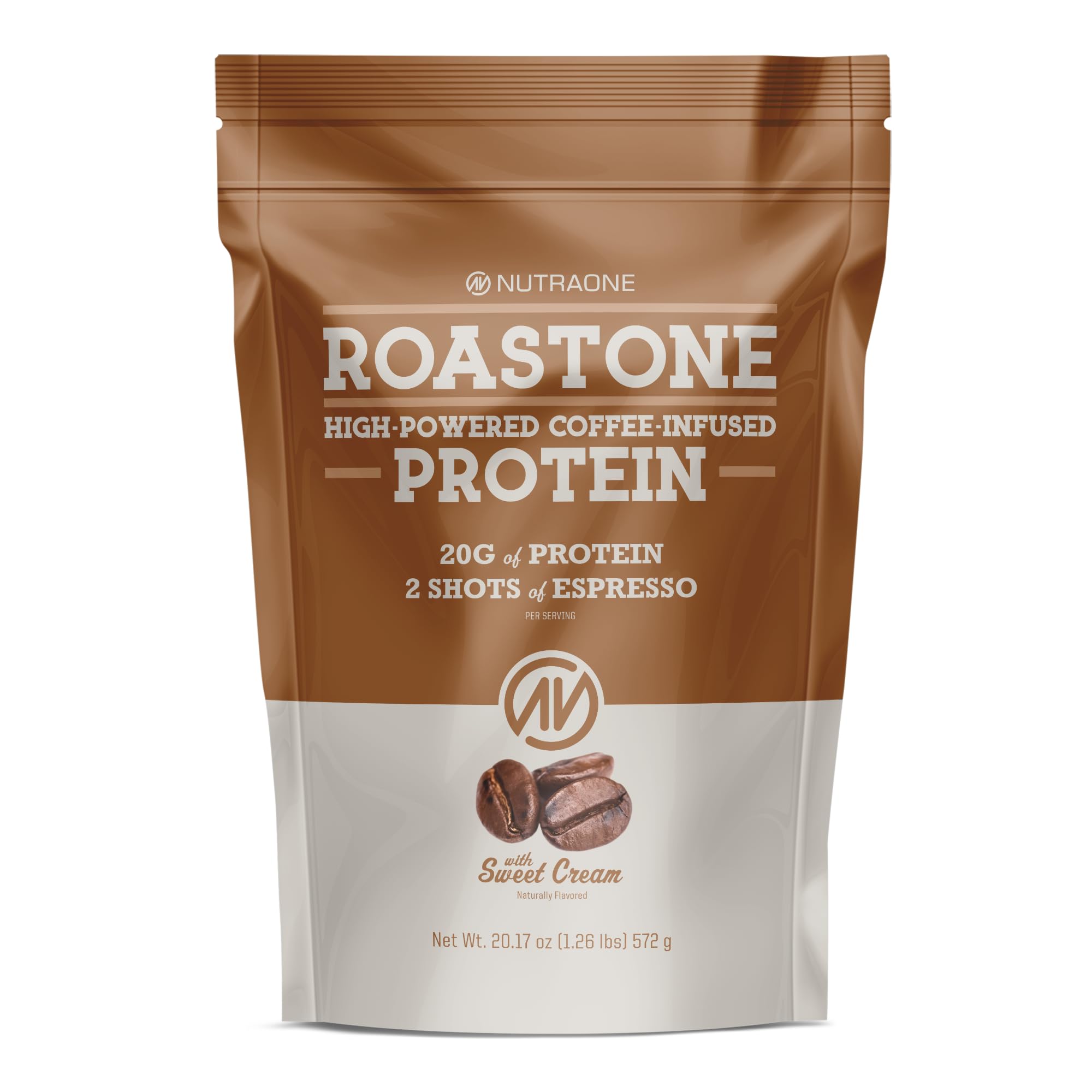 NutraOne RoastOne Coffee Protein Powder Coffee Infused Whey Protein Powder for Energy & Focus, 160mg Caffeine and 20g Protein (Sweet Cream – 1.35 lbs.)