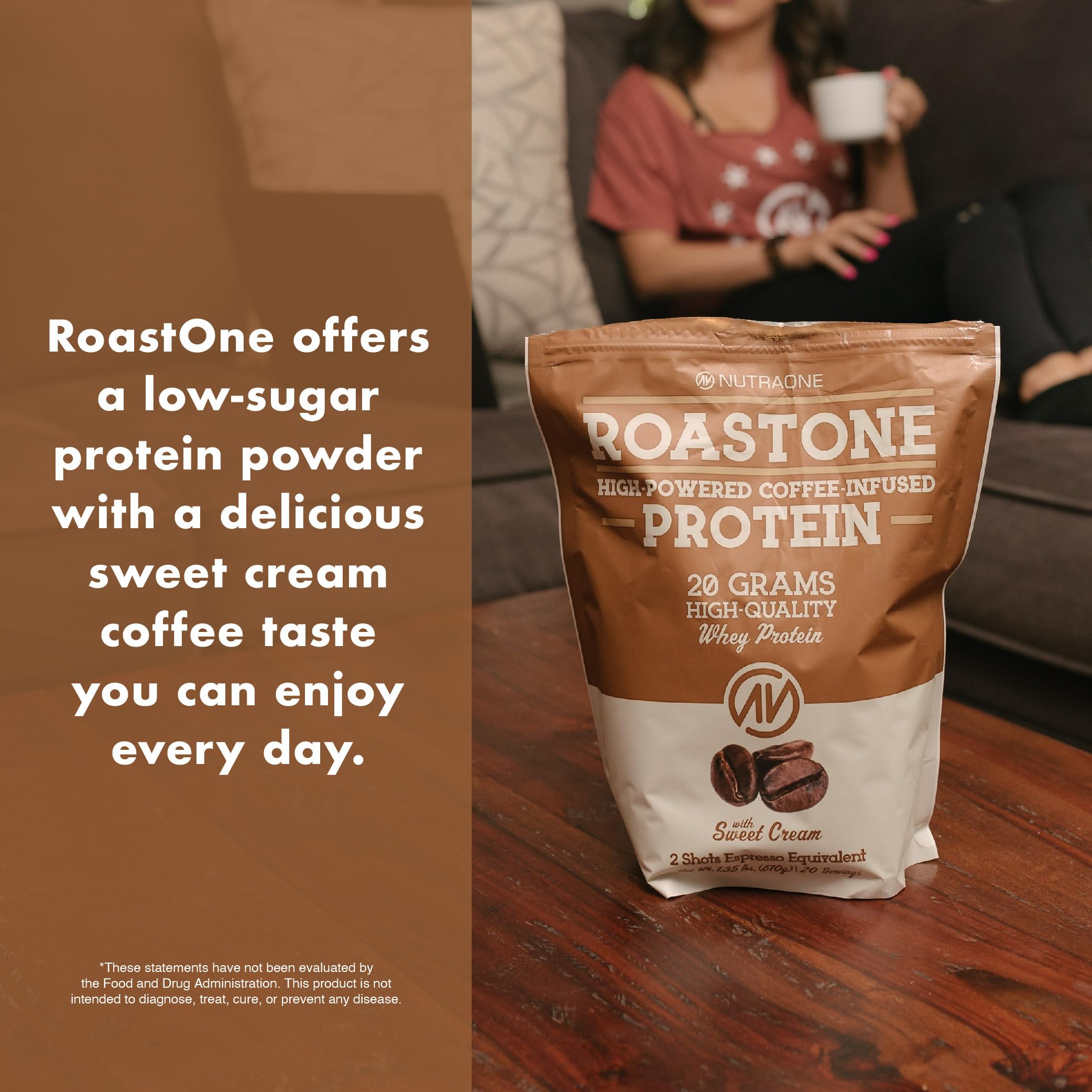 NutraOne RoastOne Coffee Protein Powder Coffee Infused Whey Protein Powder for Energy & Focus, 160mg Caffeine and 20g Protein (Sweet Cream – 1.35 lbs.)