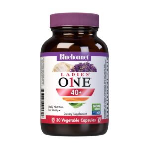 Bluebonnet Nutrition Ladies’ ONE 40+ Whole Food-Bed Multiple, Women Multivitamin for Women 40+, Soy-Free, Non-GMO, Gluten Free, 30 Vegetable Capsules, 30 Servings