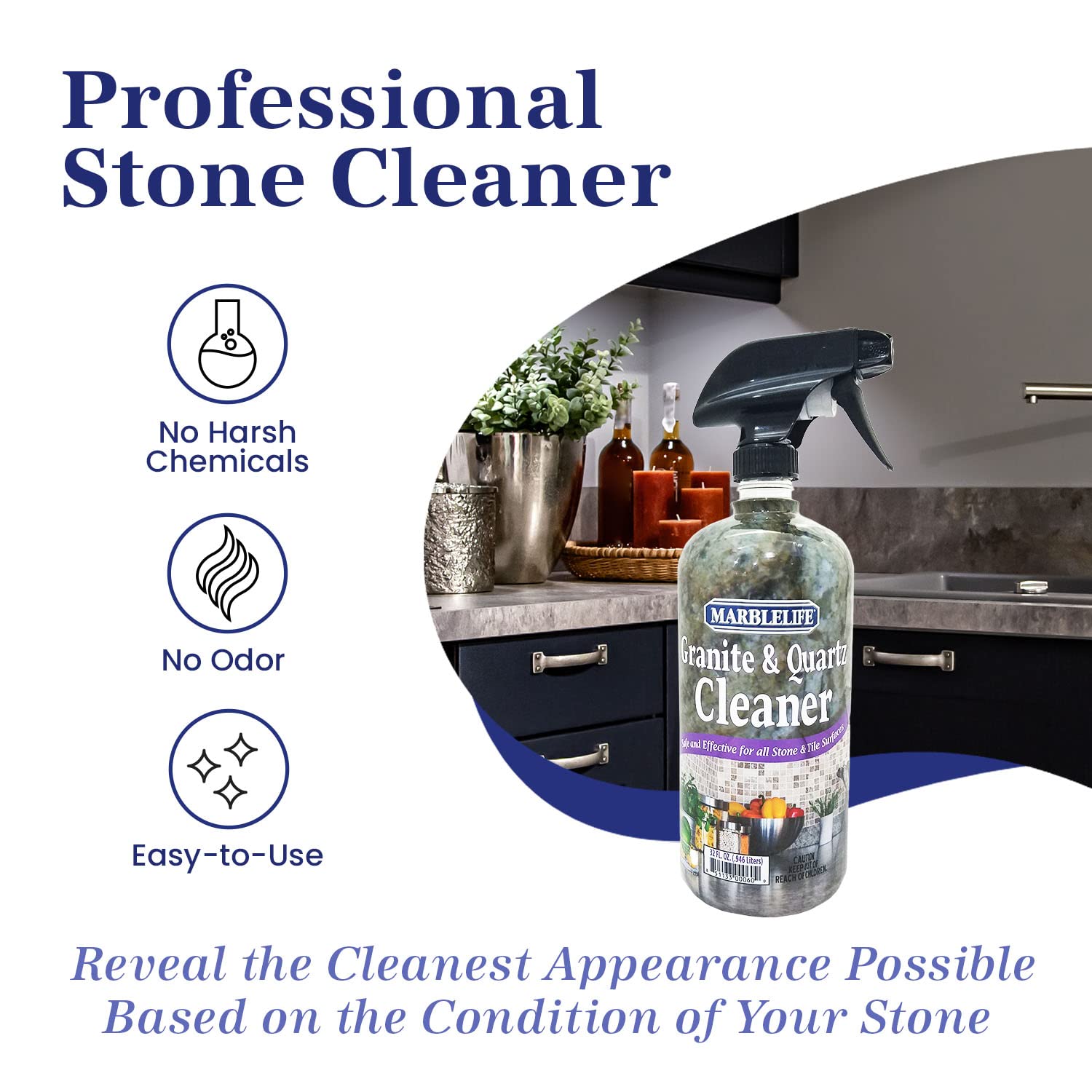 Marblelife Granite & Quartz Cleaner, Safe & Powerful Granite Countertop Cleaner, Oil & Wax Free Quartz Countertop, Effective Stone Care & Cleaning, 32oz Spray