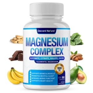 magnesium complex 7 elemental magnesium supplement 1000mg – magnesium glycinate, citrate, malate, taurate, oxide, aspartate, orotate non-gmo 90 capsules