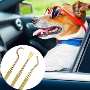 Hotop 3 Pieces Dog Dental Tooth Scaler and Scraper Stainless Double Headed Tarter Remover Scraper Pet Teeth Cleaning Tools for Dog and Cat (Gold)