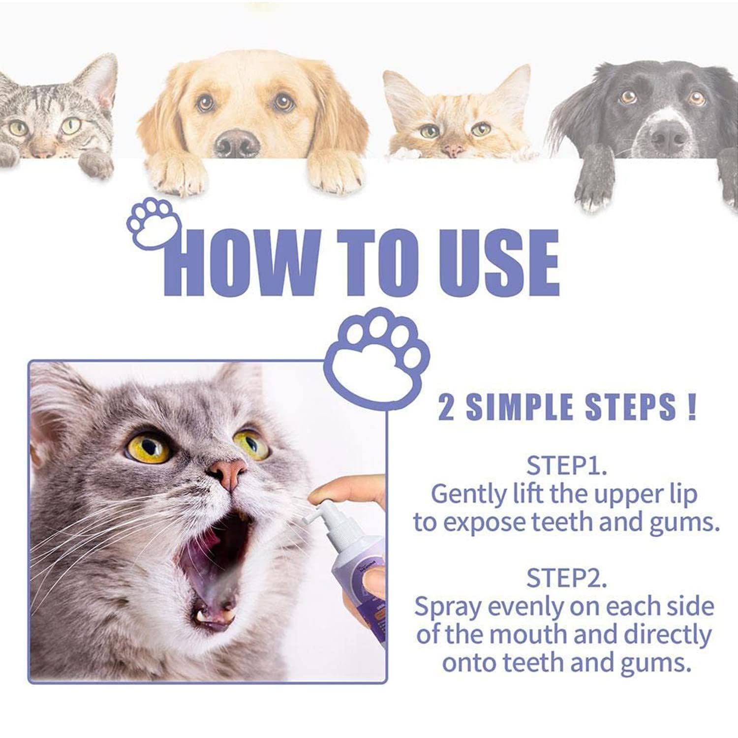 Pet Clean Teeth Spray, Teeth Cleaning Spray for Dogs & Cats, Targets Tartar & Plaque, Eliminate Bad Breath, Without Brushing