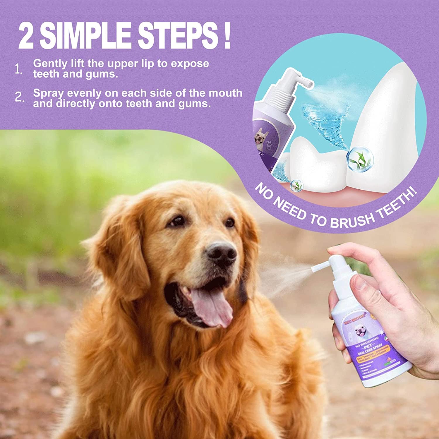 Pet Clean Teeth Spray, Teeth Cleaning Spray for Dogs & Cats, Targets Tartar & Plaque, Eliminate Bad Breath, Without Brushing