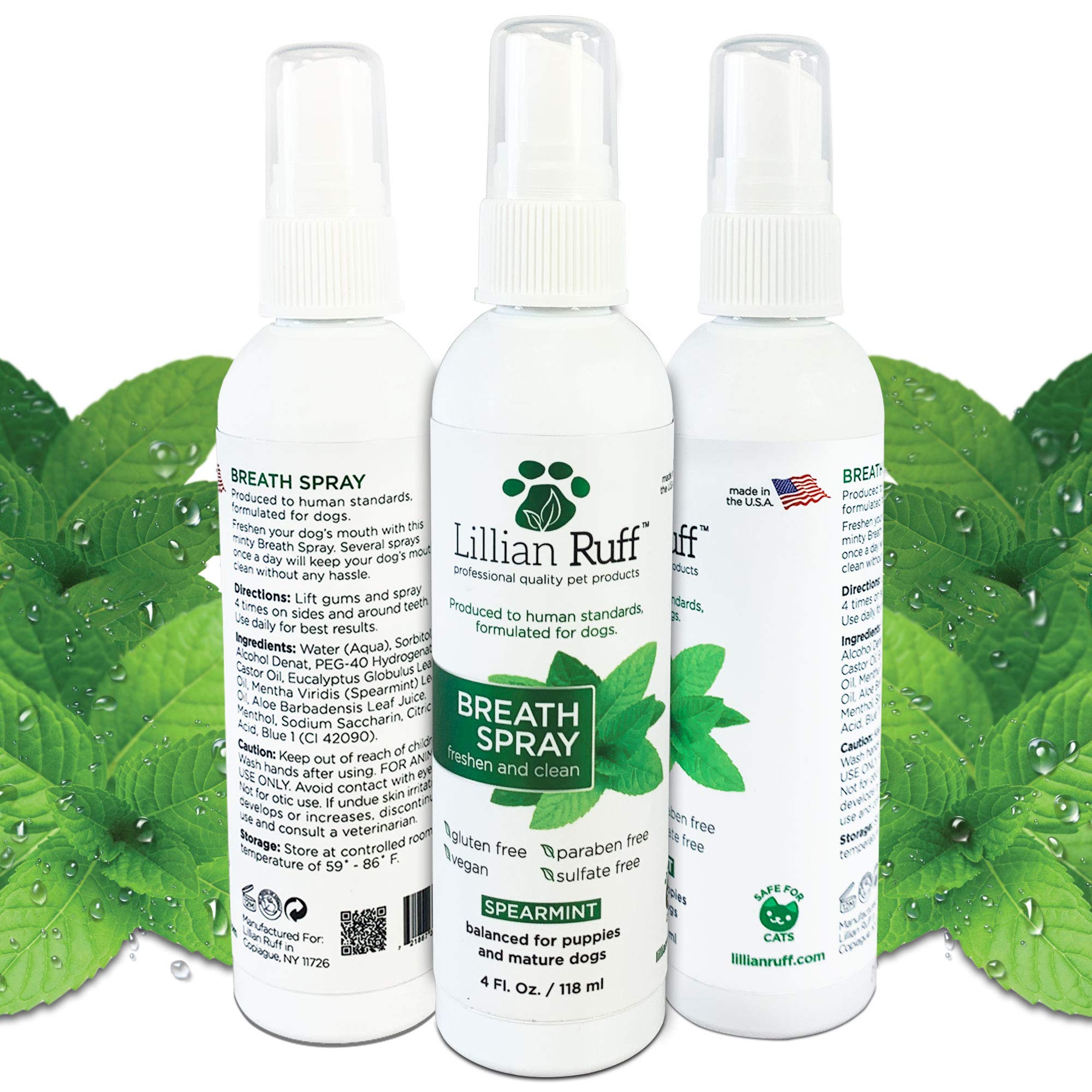 Lillian Ruff Dog Breath Freshener Dental Care Spray - Dog Oral Health Teeth Cleaning Formula Targets Bad Dog Breath, Plaque & Tartar Build-Up, Supports Oral Care, Gum Health & Immune System (4oz)