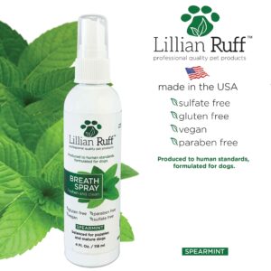 Lillian Ruff Dog Breath Freshener Dental Care Spray - Dog Oral Health Teeth Cleaning Formula Targets Bad Dog Breath, Plaque & Tartar Build-Up, Supports Oral Care, Gum Health & Immune System (4oz)