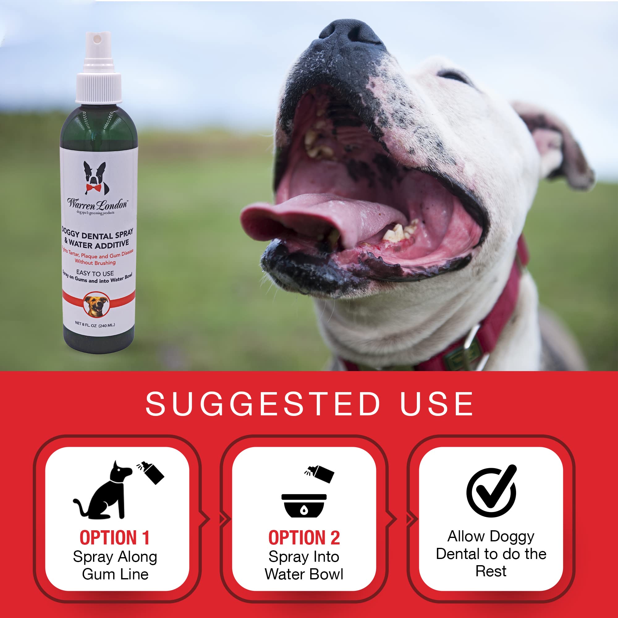 Warren London Doggy Dental- Dog Breath Freshener Spray & Pet Water Additive- Made in USA- 8oz