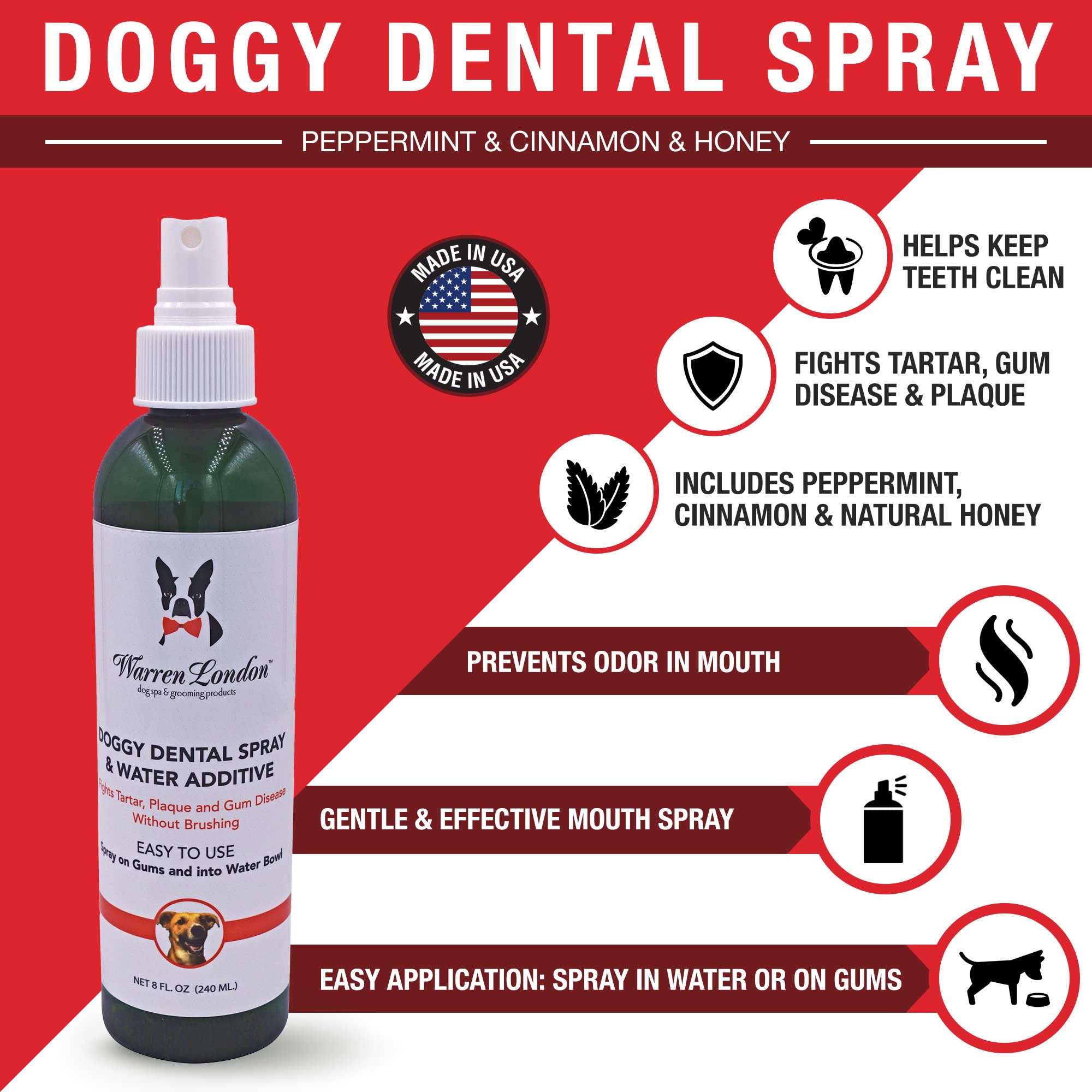 Warren London Doggy Dental- Dog Breath Freshener Spray & Pet Water Additive- Made in USA- 8oz