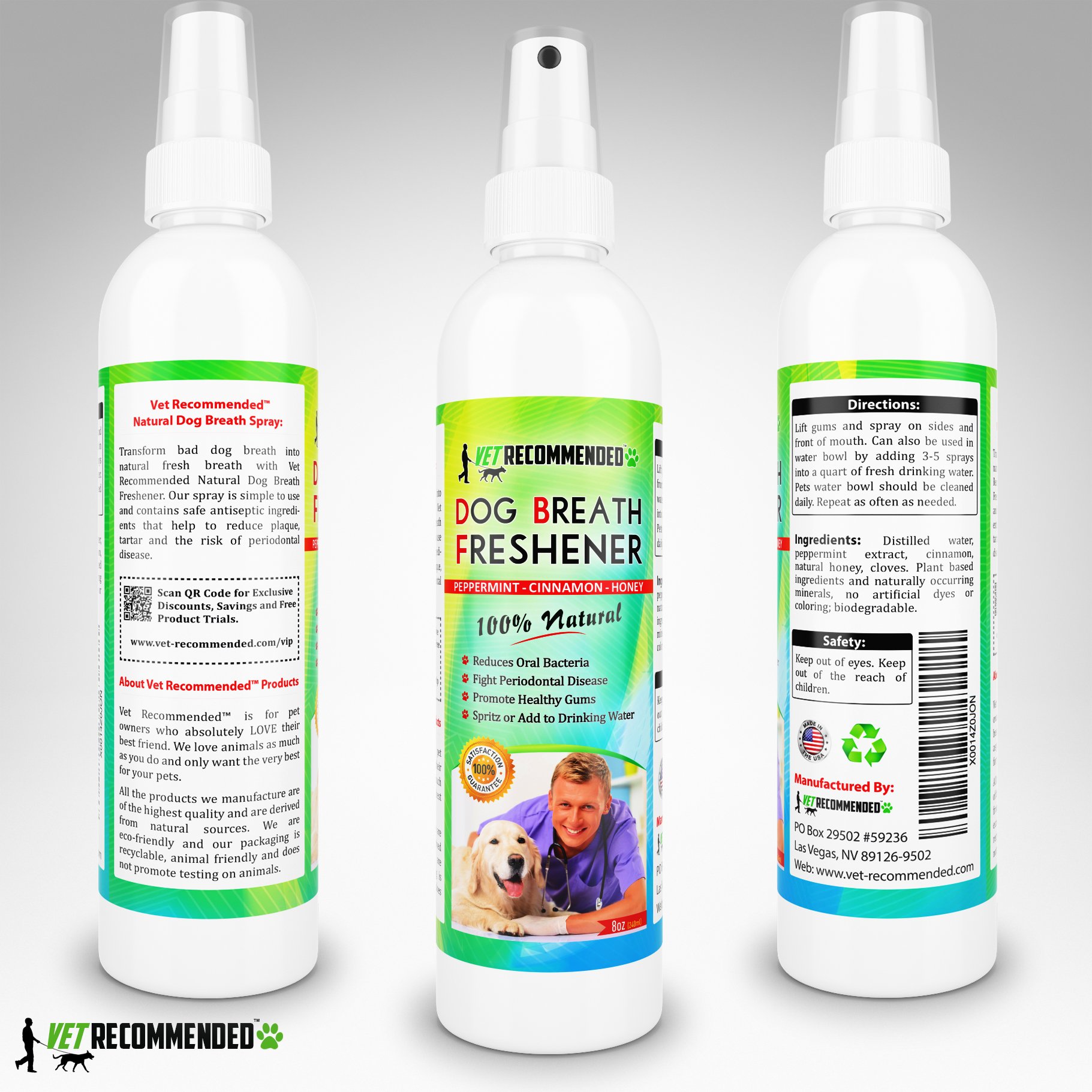 Vet Recommended - Dog Breath Freshener & Pet Dental Water Additive (8oz/240ml) All Natural - Perfect for Bad Dog Breath & Dog Teeth Spray. Spray in Mouth or Add to Pet's Drinking Water. USA Made.