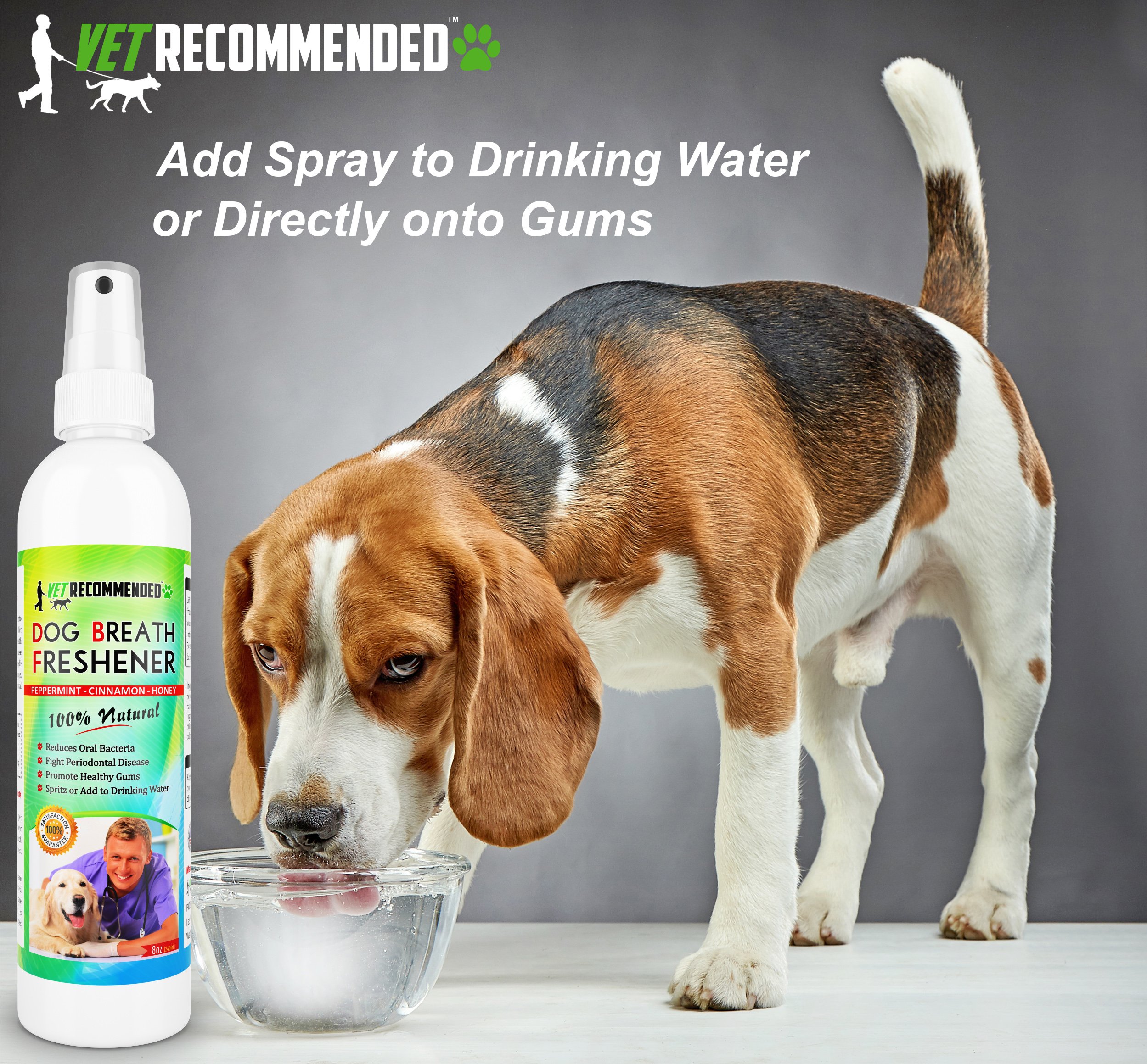 Vet Recommended - Dog Breath Freshener & Pet Dental Water Additive (8oz/240ml) All Natural - Perfect for Bad Dog Breath & Dog Teeth Spray. Spray in Mouth or Add to Pet's Drinking Water. USA Made.