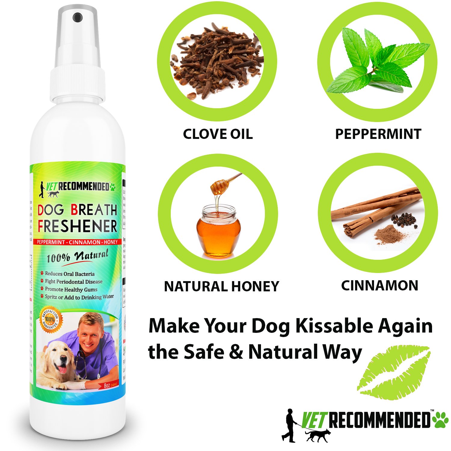 Vet Recommended - Dog Breath Freshener & Pet Dental Water Additive (8oz/240ml) All Natural - Perfect for Bad Dog Breath & Dog Teeth Spray. Spray in Mouth or Add to Pet's Drinking Water. USA Made.