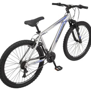 Mongoose Flatrock 21-Speed Hardtail Mountain Bike, 26-Inch Wheels, for Men and Women, Front Suspension, 17-Inch Lightweight Aluminum Frame, Silver