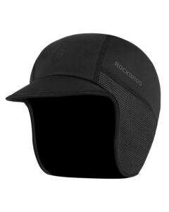 rockbros winter cycling caps for men women windproof cycling hat with sun visor under helmet liner black