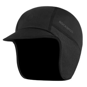 ROCKBROS Winter Cycling Caps for Men Women Windproof Cycling Hat with Sun Visor Under Helmet Liner Black