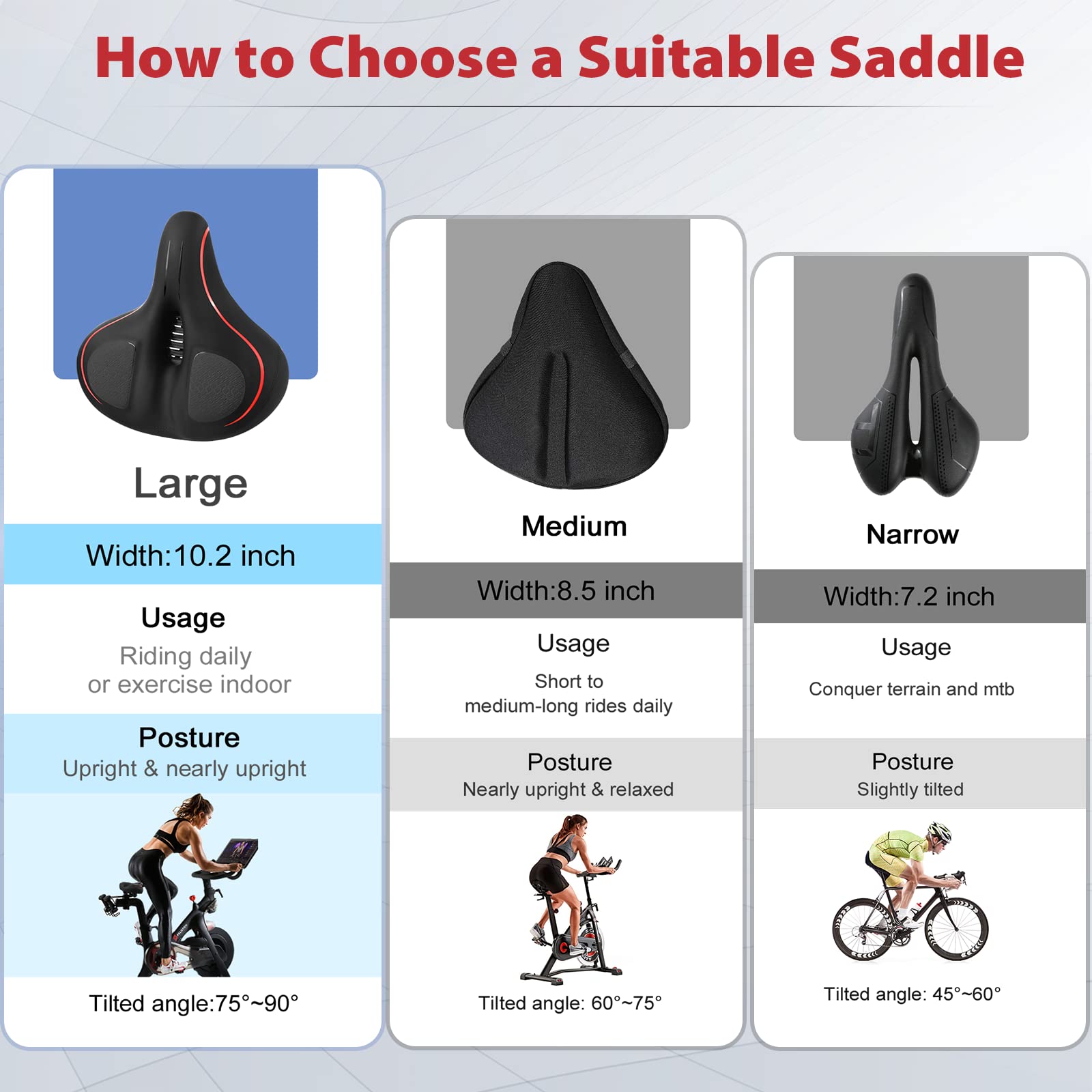 Oversized Bike Seat Compatible with Peloton Bike/Bike+, Extra Wide Comfort Bike Seat for Women & Men, Excercise Bike Seat Replacement for Road Bike, Spin bike, and Cruiser, Large Bike Seat/Saddle