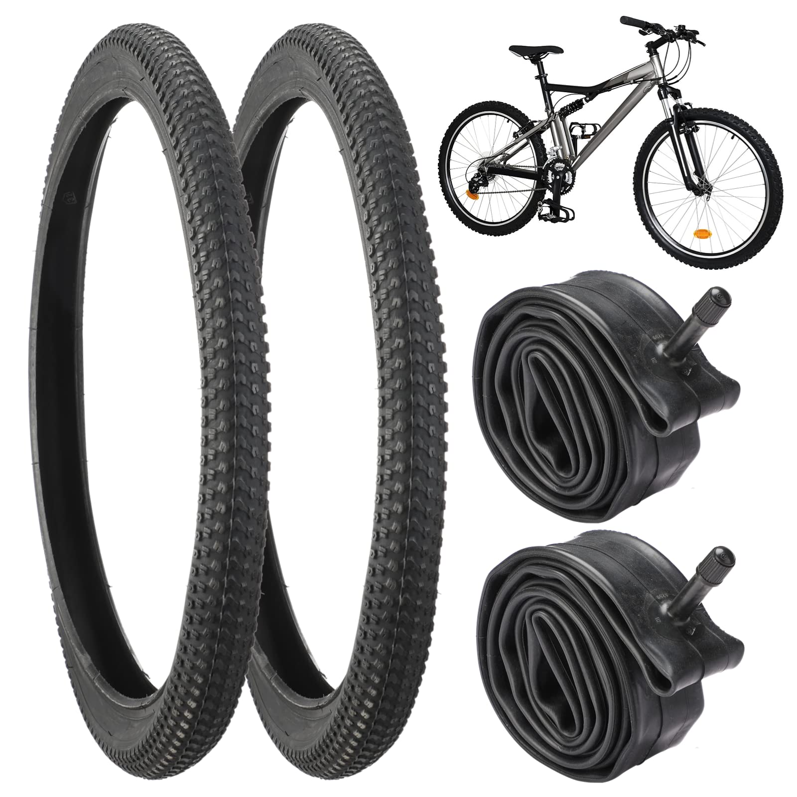 2 PCS Mountain Bike Tires & 2 PCS Bike Tubes, 20” X 1.95” Tires 20” X 1.75”-2.125” AV 32mm Valve Inner Tubes, Puncture-Resistant Bicycle Tires, Bike Replacement for Beach Cruiser Mountain Bikes