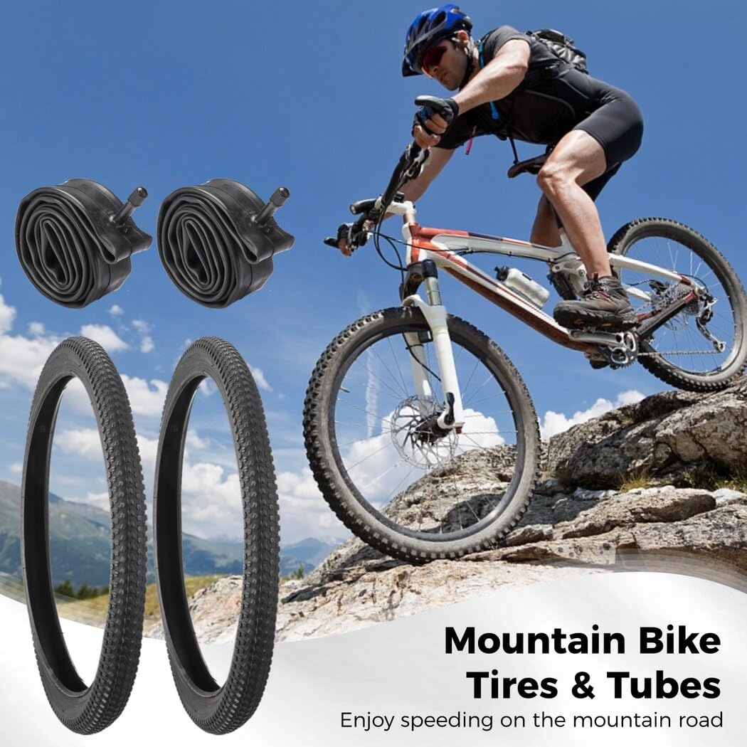 2 PCS Mountain Bike Tires & 2 PCS Bike Tubes, 20” X 1.95” Tires 20” X 1.75”-2.125” AV 32mm Valve Inner Tubes, Puncture-Resistant Bicycle Tires, Bike Replacement for Beach Cruiser Mountain Bikes