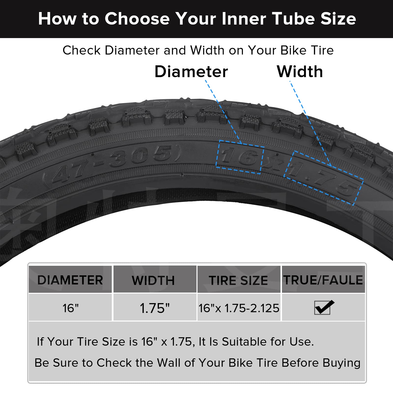 Hapleby 2PCS Premium 16Inch Bike Tubes of Kids, Compatible for 16 Inch x 1.75/1.95/2.10/2.125 Bike Tire, Mountain Bike Inner Tube of Schrader Valve, Come with 2PCS Levers