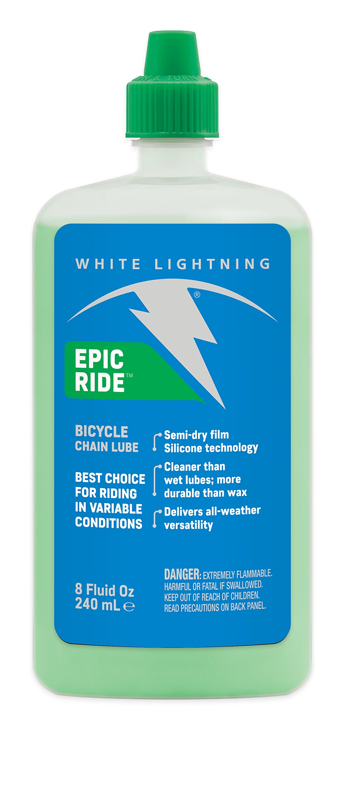 White Lightning Epic Ride All Conditions Light Bicycle Chain Lube, 8-Ounce Drip Squeeze Bottle