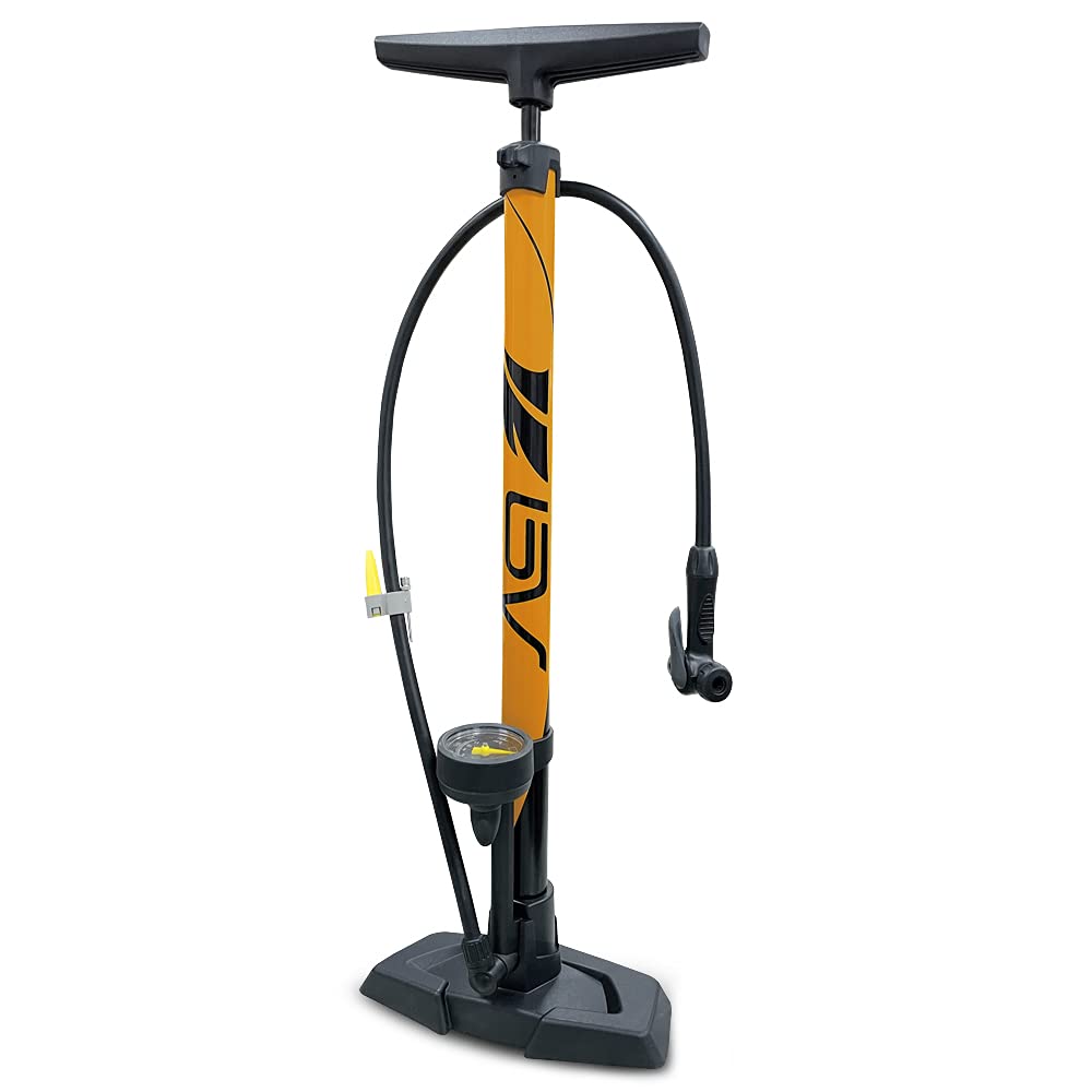 BV Bicycle Ergonomic Bike Floor Pump with Gauge & Smart Valve Head, 160 psi, Automatically Reversible Presta and Schrader