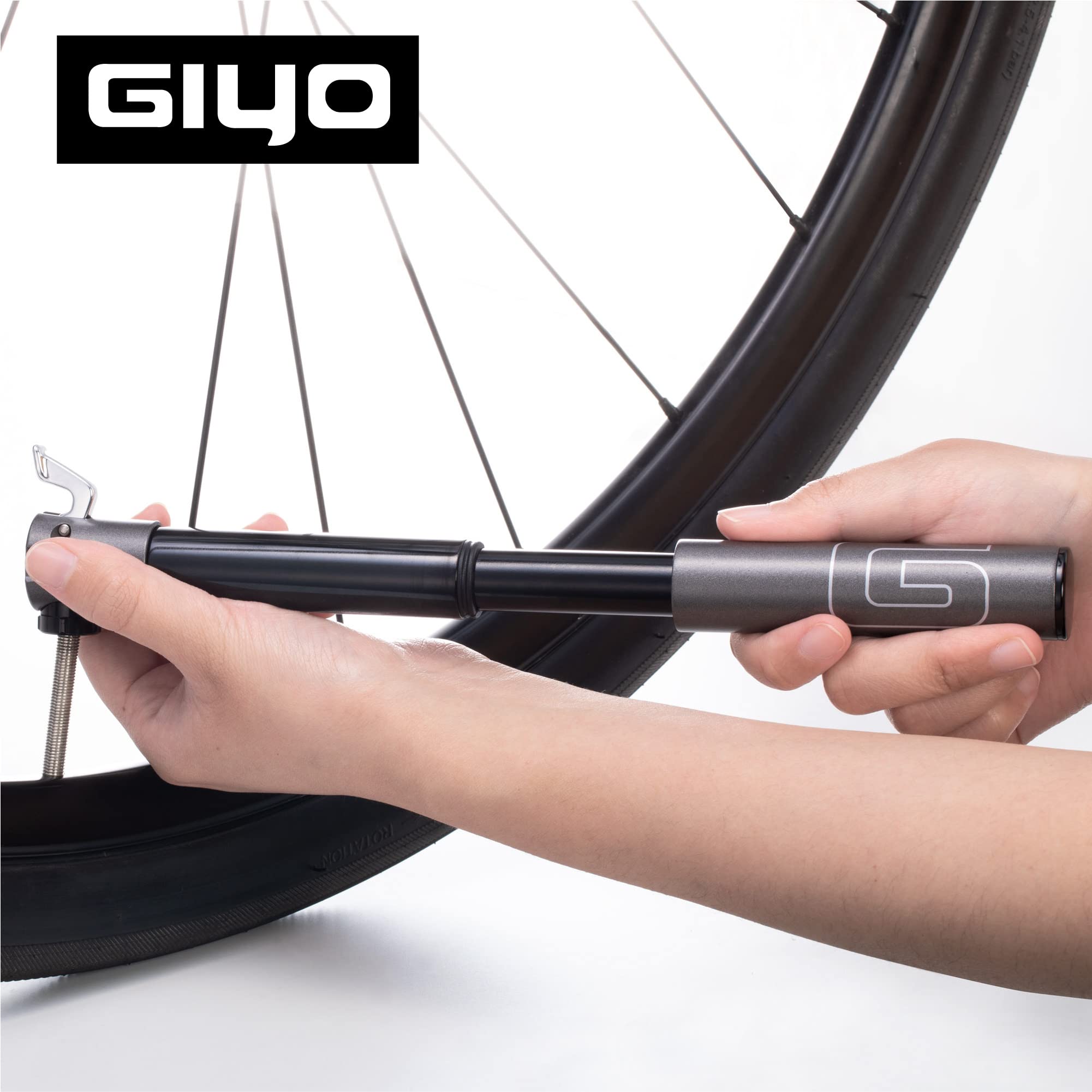 GIYO Small Bike Pump Presta Valve for Road Bikes 120 psi Telescopic Barrel - All Metal CNC Bike Pump Portable | Secure Valve Lock Easy Pumping GM04 Taiwan Made