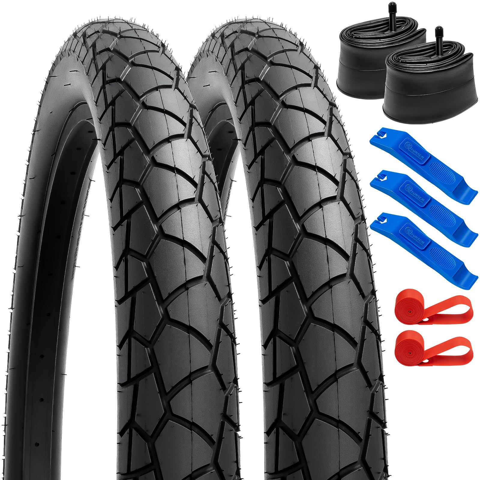 YUNSCM 2-PCS 20" E-Bike Fat Tires 20x3.0/76-406 60TPI and 20" Bike Tubes Schrader Valve with 2 Rim Strips Compatible with 20x3.0 Bike Bicycle Tires and Tubes (H-909)