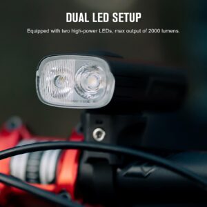 OLIGHT RN 2000 LED Rechargeable Bike Light, 2000 Lumens and 557ft Max Throw Waterproof Bicycle Headlight with Spot&Flood Beams, Remote Control, Type-C and Smart Sensor, for Mountain and Urban Riding