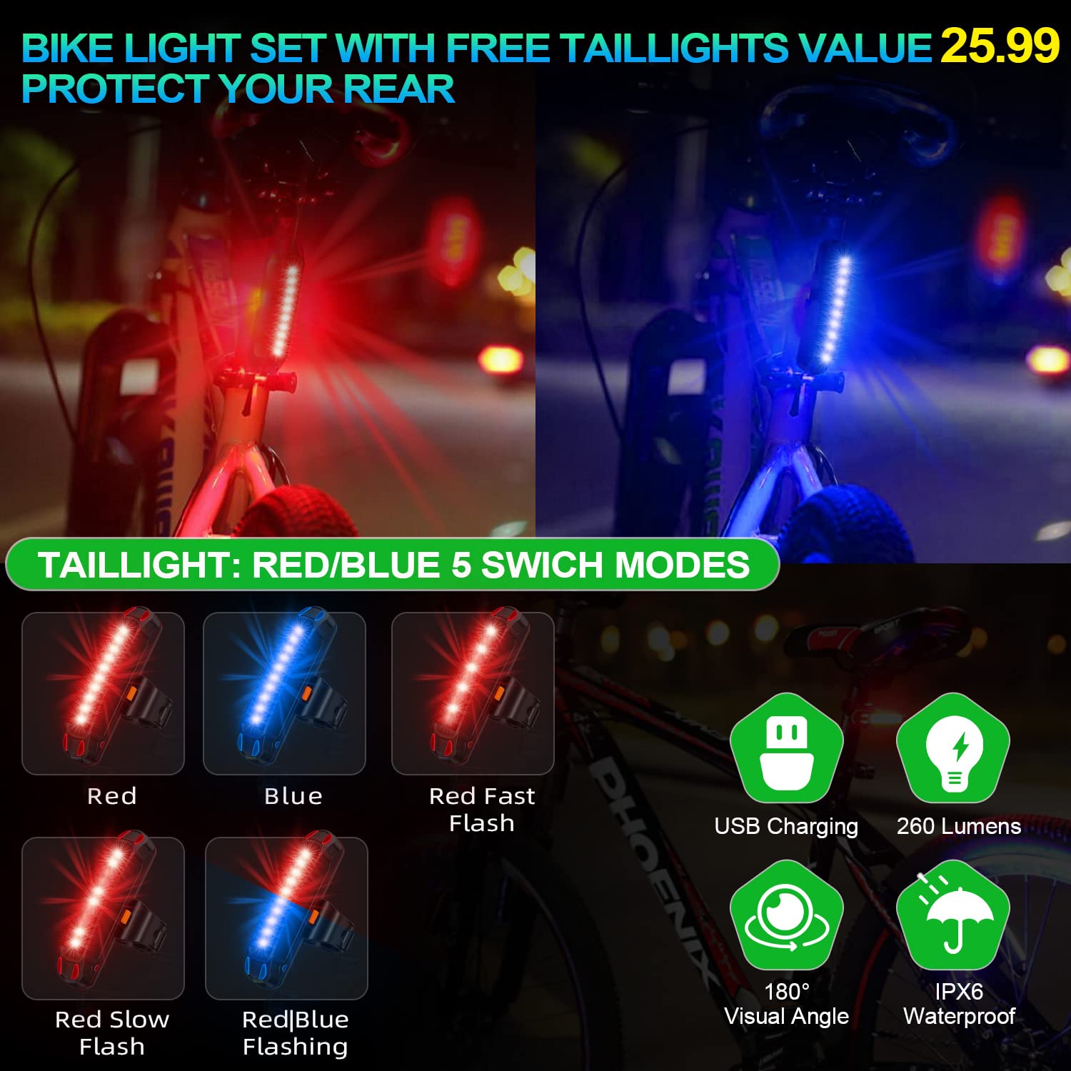 Newest Cuytgsg 9000 Lumen Super Bright Bike Lights for Night Riding,360°Rotatable Bike Headlight With LCD,3 LED Bicycle Light-10 Modes,Runtime 24+ hrs,Waterproof Rechargeable Bike Light,Free Taillight