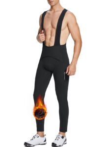 baleaf men's winter cycling bib pants 4d padded thermal water resistant bike tights cold weather warm pockets black xl