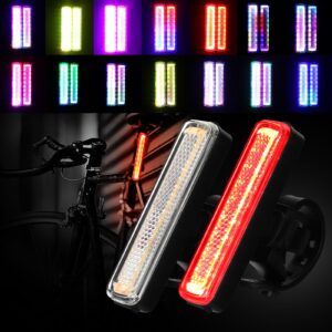 Yaocom 2 Pcs Bike Tail Light USB Rechargeable Bike Lights LED Waterproof Bright Rear Bike Flashlight with 7 Changing Colors 14 Modes for Bikes Cycling Scooters Skateboards Cycling Safety