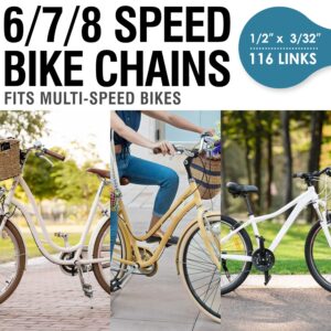 MARQUE 6/7/8 Speed Bike Chain - Bicycle Chain for Road & Mountain Bike, Quick Link Included for Easy Installation, 1/2 x 3/32 inch, 116 Links - MTB Chains Replacement (6/7/8 Speed Chain, 1 Set)