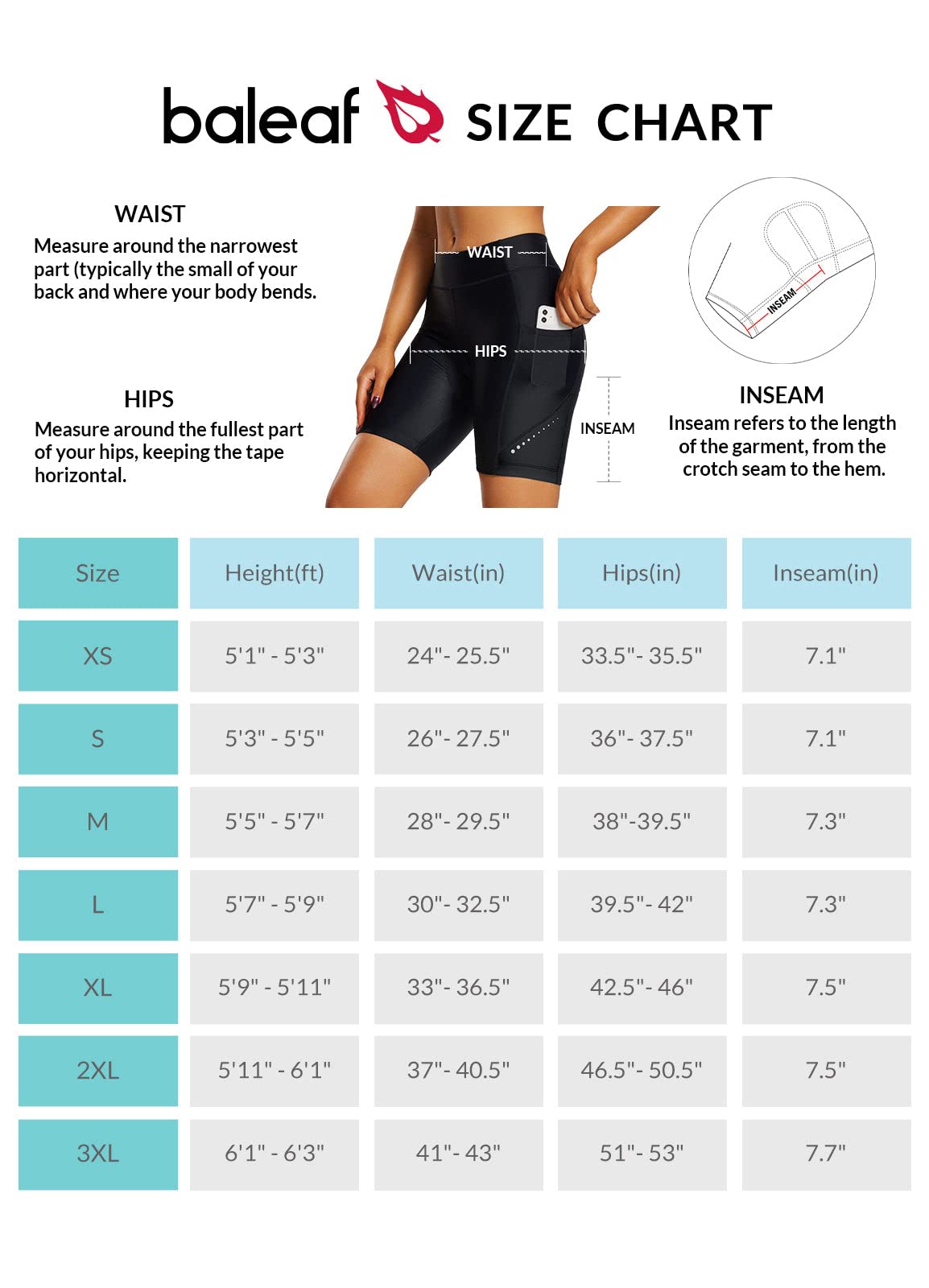 BALEAF Women's Cycling Shorts 4D Padded Bike Shorts Bicycle Biking Gear 7" Biker Shorts with Pockets UPF50+ Black L