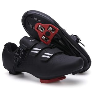 mens womens cycling shoes compatible with pelaton bike shoes road bike shoes riding bicycle pre-installed with delta cleats clip indoor outdoor pedal size 7 black