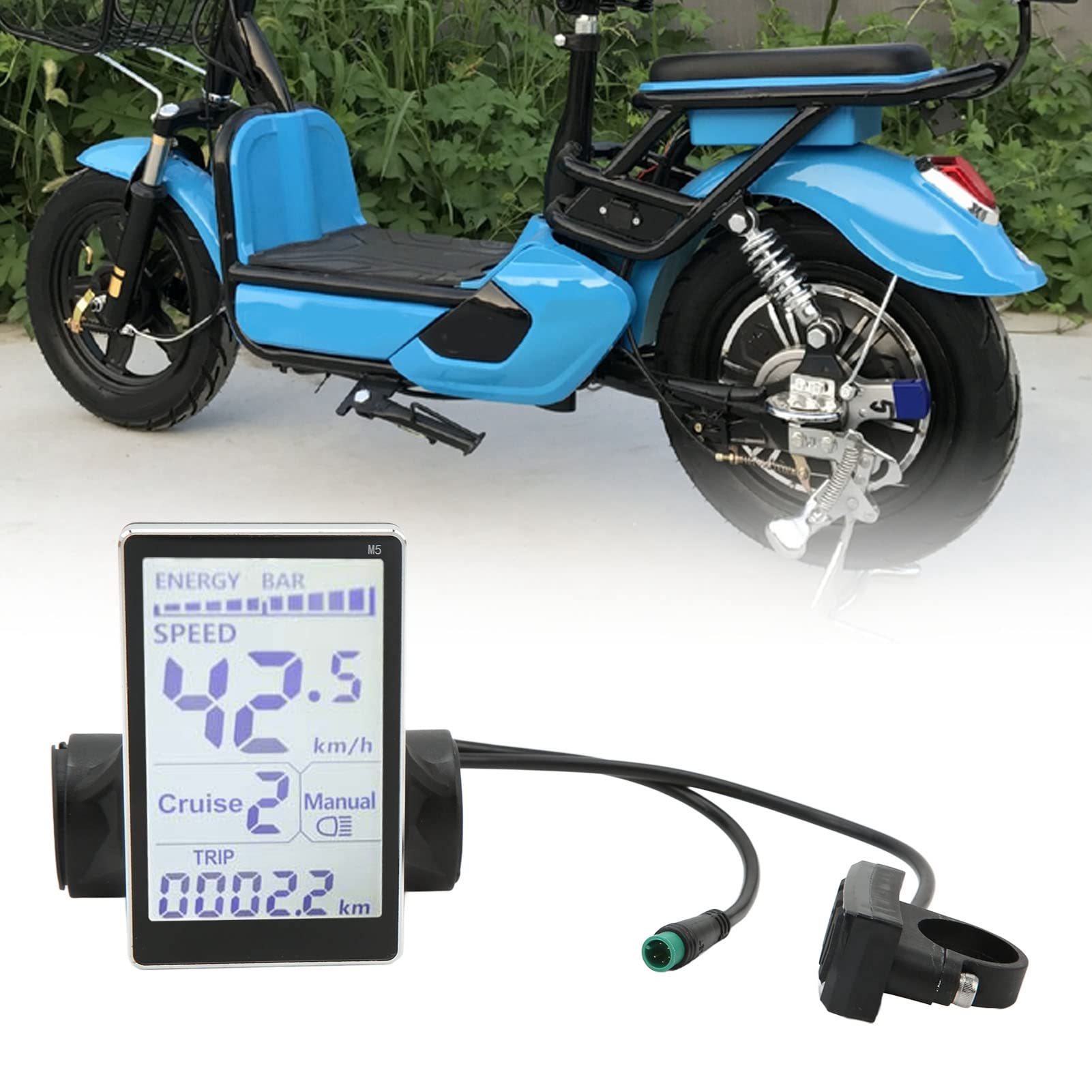 Ebike LCD Display, 24V 36V 48V 60V Universal, 5 Pin M5 Panel Meter Screen for 31.8mm/1.25in, 22.2mm/0.87in Handlebar for Electric Bikes