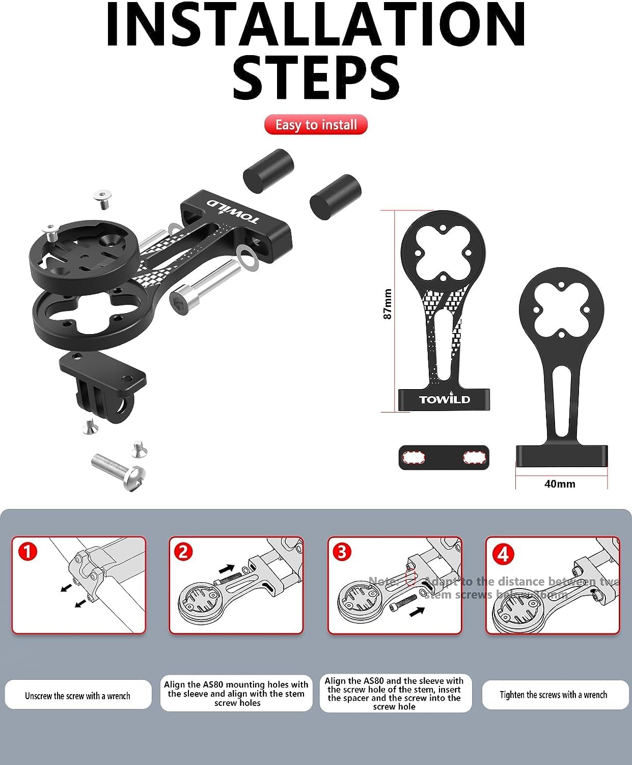 towild AS80 Bike Computer Mount for Road Bike Aero Integrated Handlebar Out Front Mount Aluminium Alloy Compatible with Garmin,Wahoo,and Bryton with GoPro Action Camera Bike Light