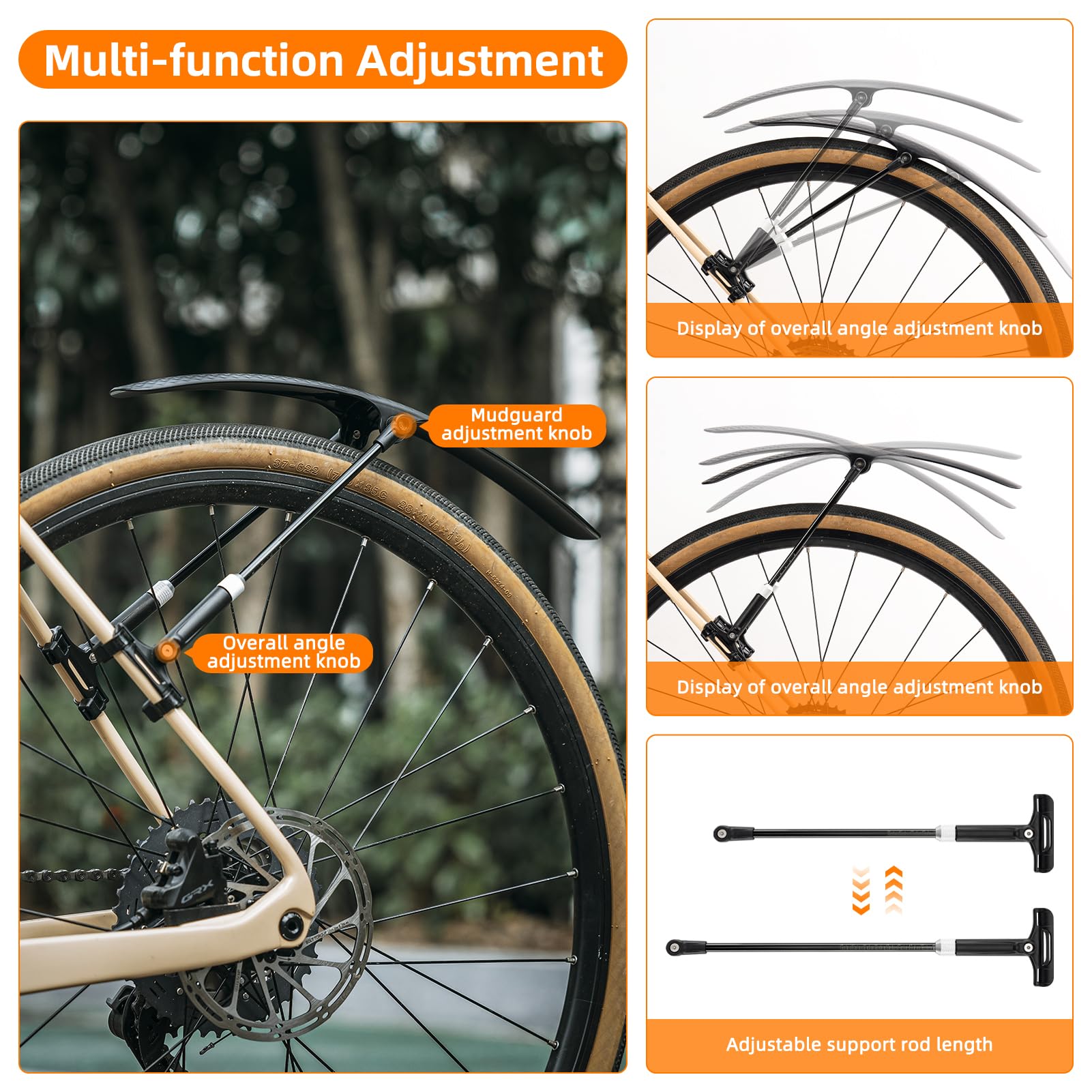 ROCKBROS Road Bike Fender - Quick Release Lightweight Road Bicycle Fender for 700C Bikes - Adjustable and Easy to Install Rear Or Front Bike Mud Guard