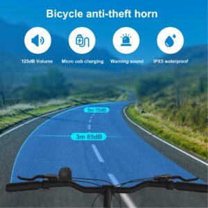 TWOOC 125dB Electric Bike Horn with Anti Theft Alarm, Small Loud Bike Bell, 1 Sound Modes, Waterproof Bicycle Horn Compatible for Mountain, Road Bike Cycling, Scooters and Adult's Bike