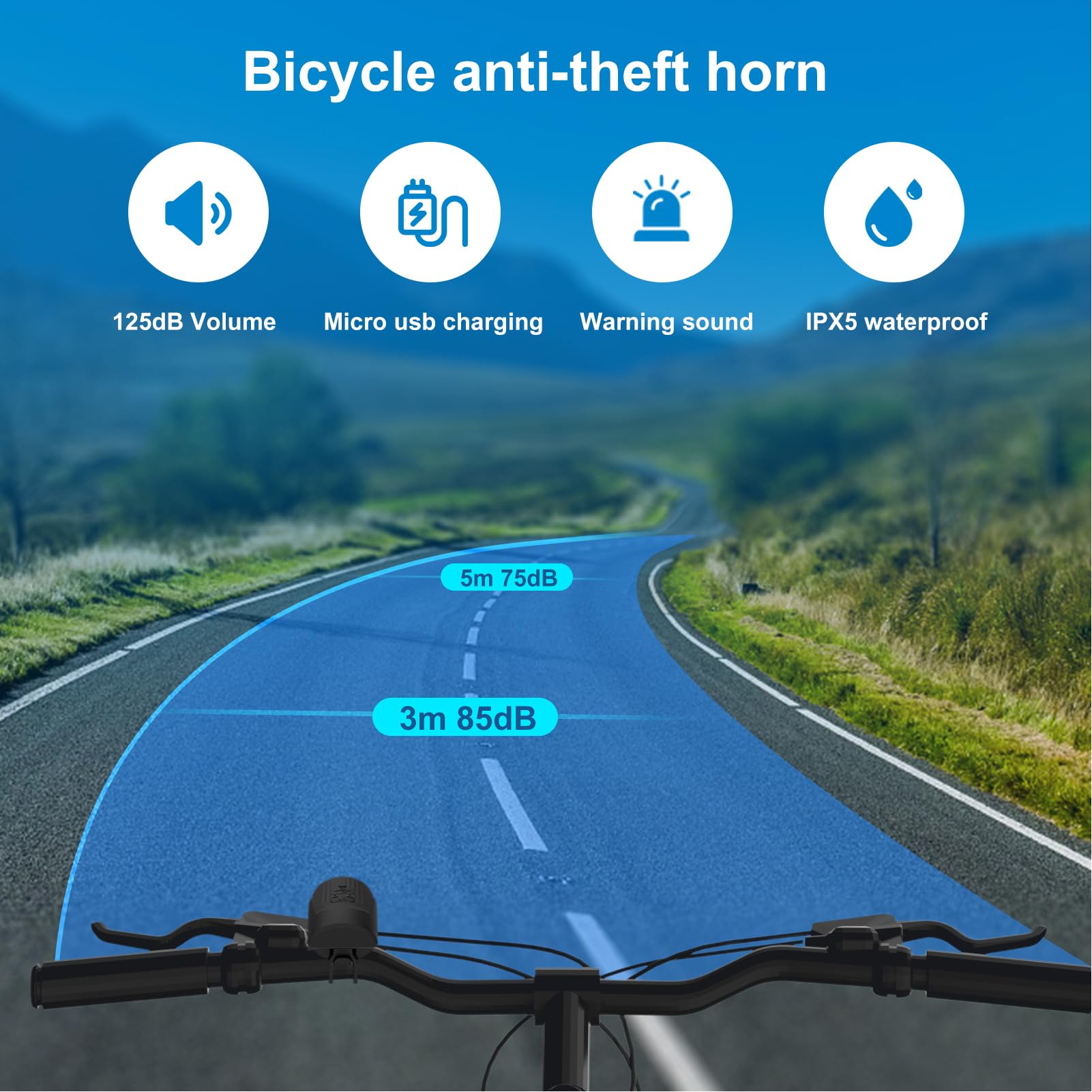 TWOOC 125dB Electric Bike Horn with Anti Theft Alarm, Small Loud Bike Bell, 1 Sound Modes, Waterproof Bicycle Horn Compatible for Mountain, Road Bike Cycling, Scooters and Adult's Bike