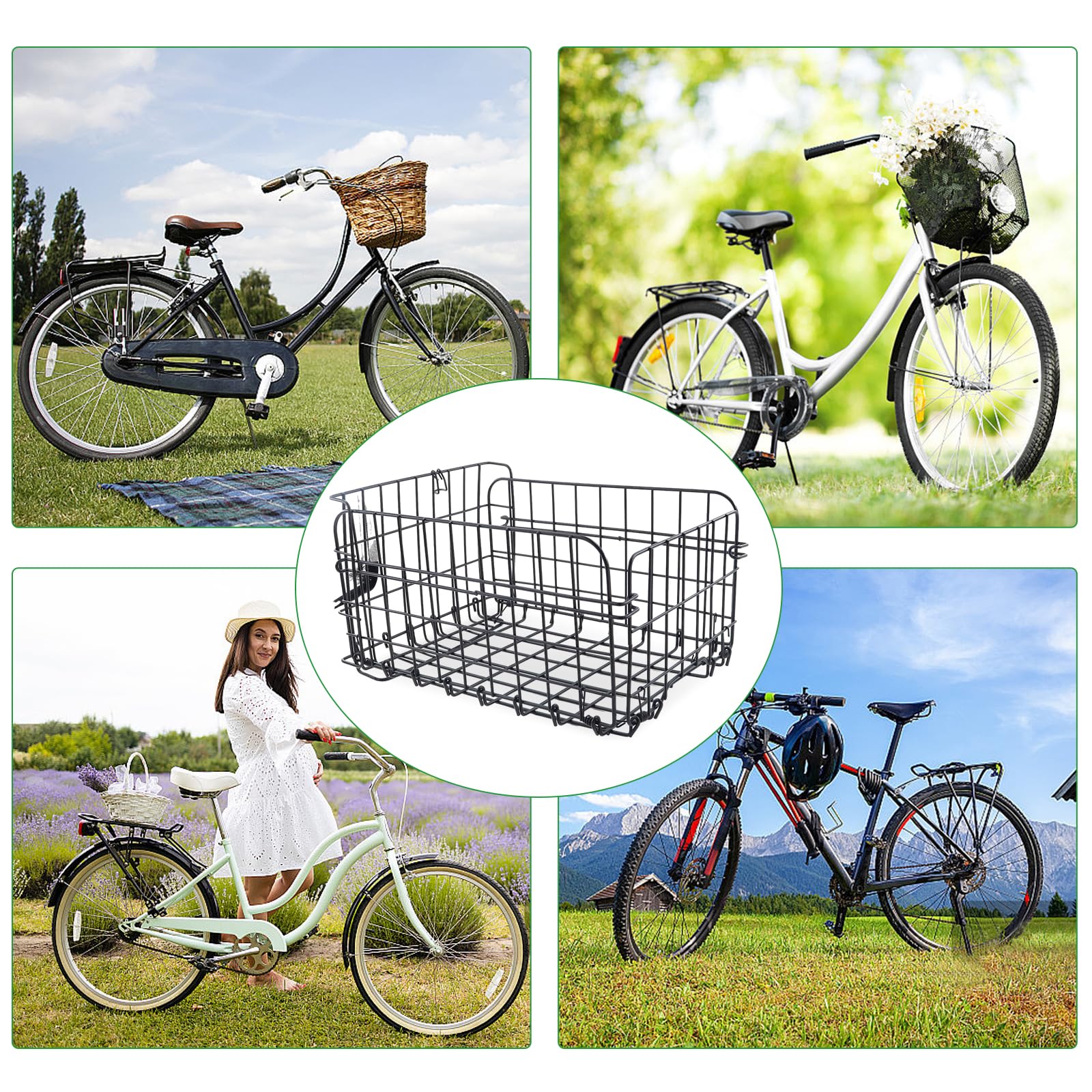 MAKELEN Folding Rear Bicycle Basket Steel Oversized Black