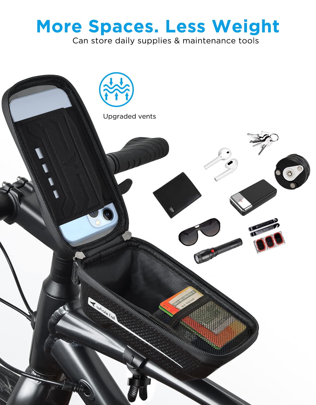 whale fall Newest Portable Bike Bag, Bike Phone Mount, Bike Accessories, Phone Holder for Bike, Sturdy/Waterproof, Germany Bayer 0.25mm TPU, 4” - 6.9” Cellphone, Black, X1 Pro