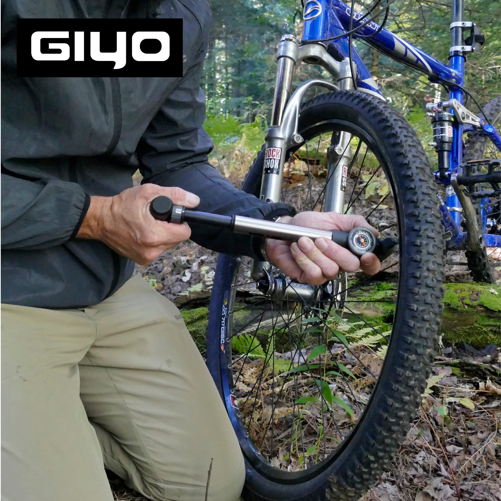 GIYO Mini Bike Pump with Gauge 2 Stage HP/HV 120 PSI Schrader & Presta Bike Tire Pump | Easy Inflation for Road & MTB | Frame Mount Included | Taiwan Made (GP-993)